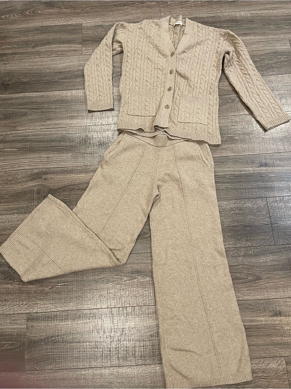 Women’s lounge wear… Ribbed Cable-Knit Pajama Set in Light Beige